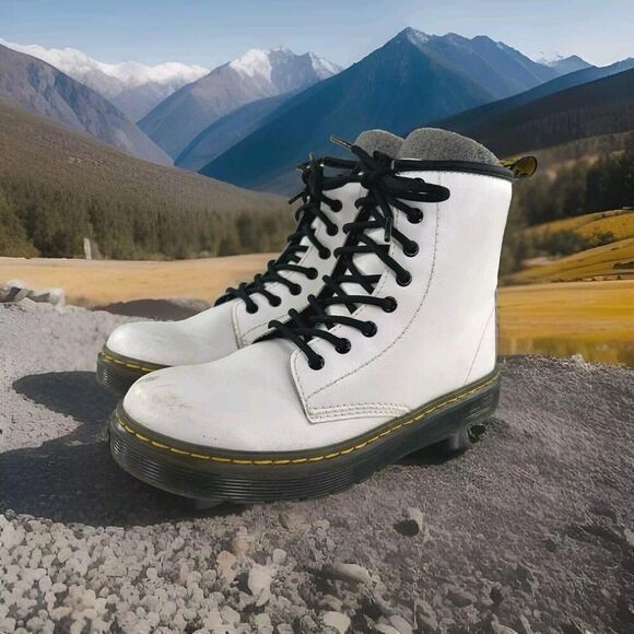Dr. Martens ZAVALA J Kids Zip Lace Boot US 3 White Leather Combat Boots